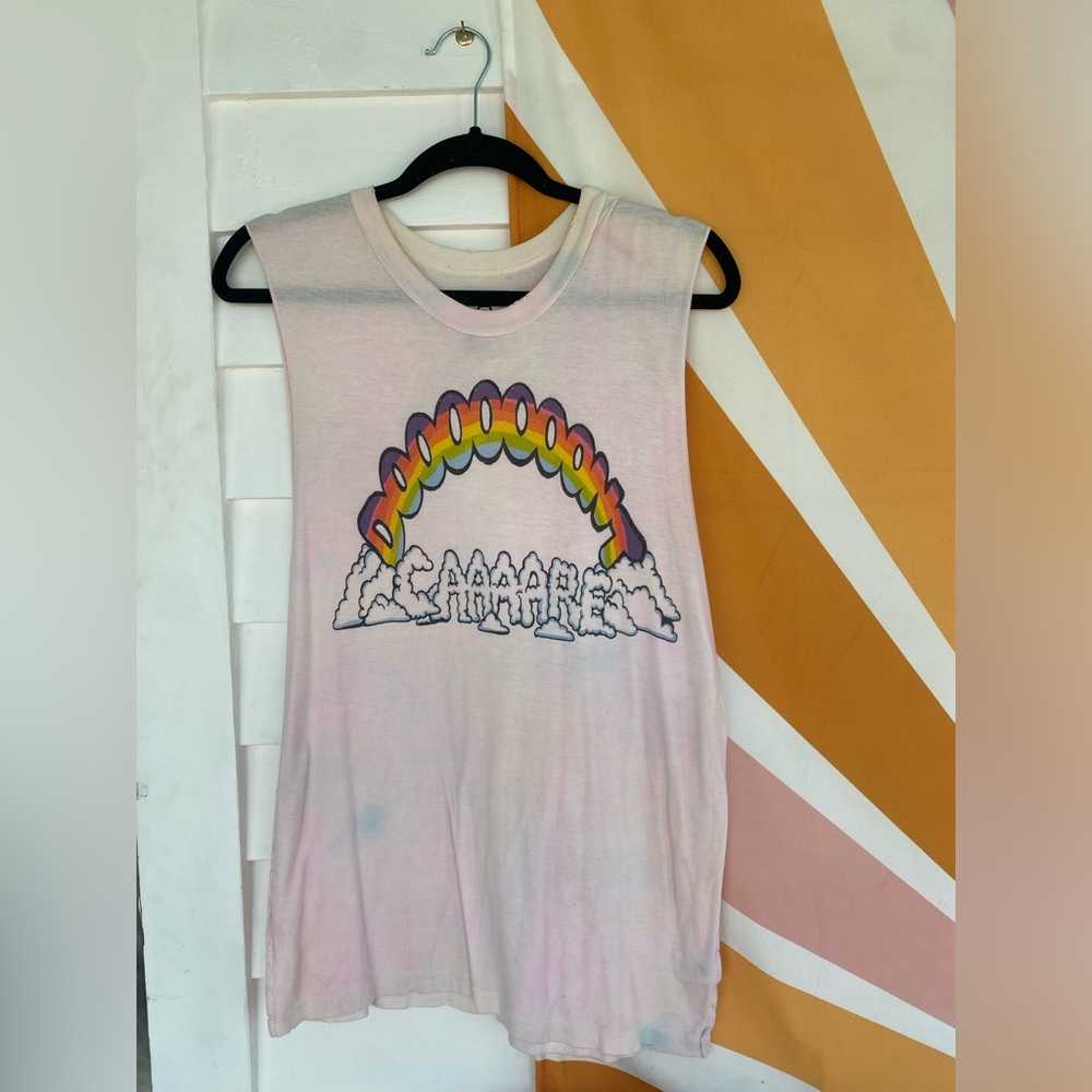 UNIF Don’t Care Rainbow Pastel Tie Dye Graphic Tank